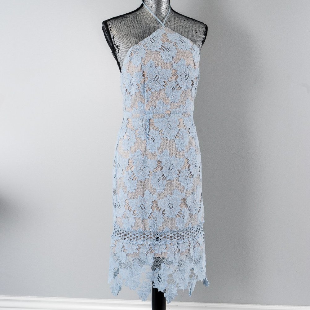 NWT AQUA FLORAL LACE HALTER STRAPPY MIDI DRESS  M